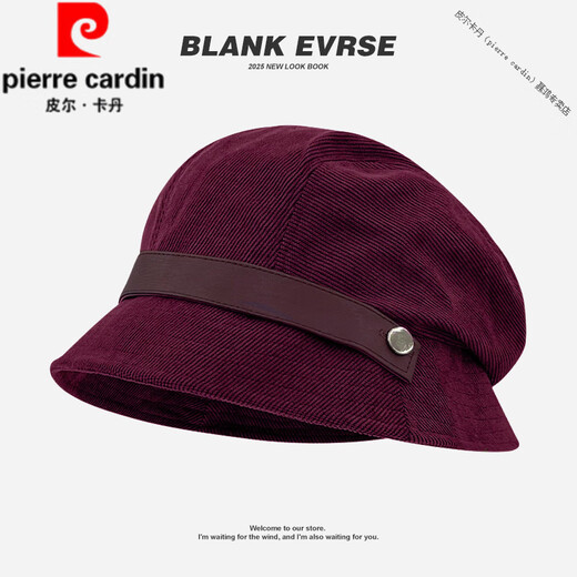 Pierre Cardin French imported quality corduroy fisherman hat for women 2025 new autumn and winter versatile beret for cycling to show temperament red M (56-58cm)