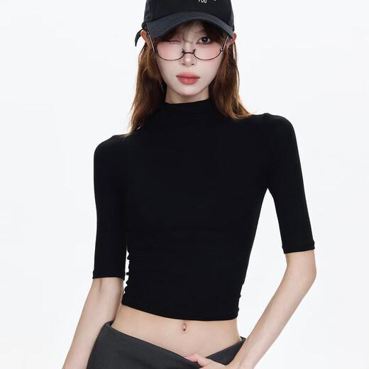 Miao Yijia black half-turtle collar bottoming shirt for women that can be worn as an inner layer and a foreign-style top for fall and winter new style T-shirt with a slim and high-end feel. Black half-turtle collar slim-fitting mid-sleeve bottoming shirt. One size fits all. Recommended 80-120 Jin Jin is equal to 0.5 kg.