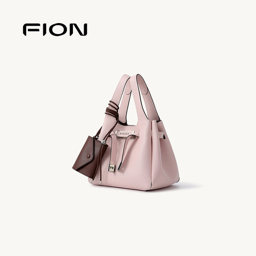 FION 2025 New Bag Genuine Leather Bucket Women's Bag Premium Handbag Large Capacity Shoulder Bag Pink/Brown