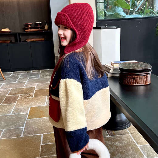 Gardenia's Growth Notes Gardenia's Growth Notes Girls' Clothes Retro Contrast Color Loose Jackets Autumn New Style Children's Baby Plush Coats Western Style Jackets 120