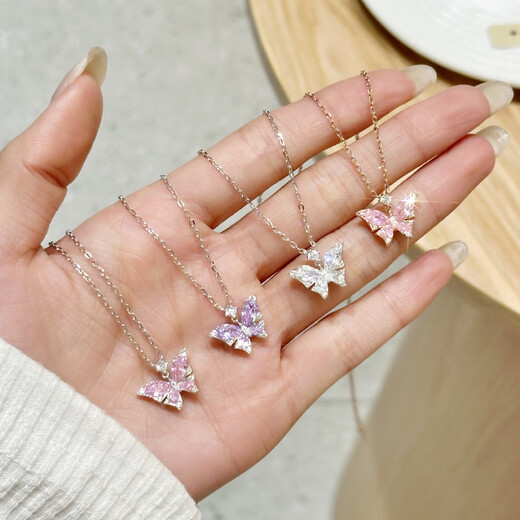 Trendy painted butterfly sterling silver necklace for girls, light luxury niche high-end clavicle chain for girls birthday gift for girlfriend 3172