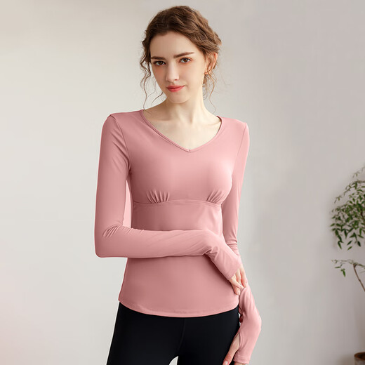 Sporn Yoga Clothing Top Women's Long Sleeve Autumn and Winter Pilates Fitness Clothing Training Clothes with Breast Pads for Slimming and Temperament Outdoor Sports Medium Gray Top S (80-90Jin Jin is equal to 0.5kg)