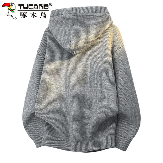 Woodpecker (TUCANO) sweater men's winter hooded loose sweater jacket retro thickened warm sweater men's foggy black gray XL