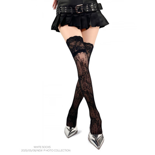 WHITE SOCKS punk style black hottie stockings women's lace y2k subculture thigh stockings women's three-piece set one size