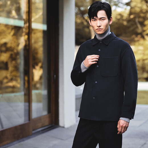 Announcement Bird Jacket Men's Autumn Men's Pure Wool Shirt Style Micro-wide Edition Double-sided Woolen Jacket Coat Lapel Micro-wide Men's Deep Ocean Blue L -48(175/96)