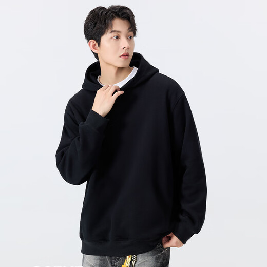 MINISO hooded sweatshirt for men and women 2025 new American heavyweight casual jacket youth high-end loose couple clothes hemp gray (solid color) L /175 (full refund for quality issues within 30 days)
