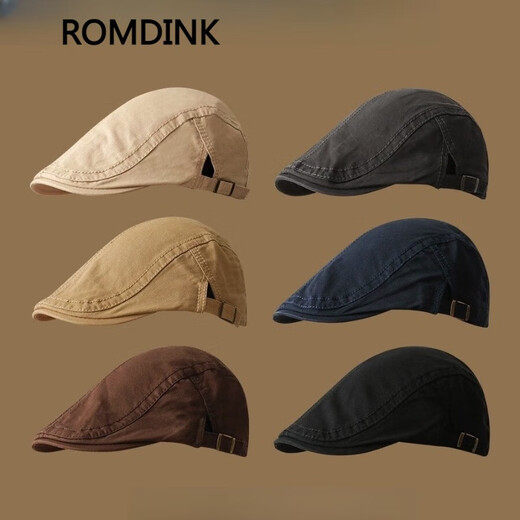 Romd i nk forward hat solid color retro British style newsboy hat women's simple versatile literary beret men's peaked cap black one size