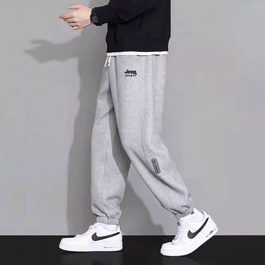 JEEP SPIRIT sweatpants men's autumn and winter loose leg casual pants men's versatile comfortable thickened trousers black XL