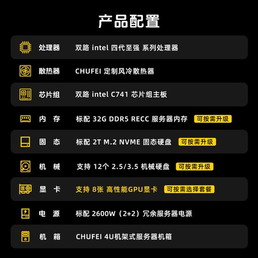 技嘉 双路四代至强DDR5 八路GPU/8卡5090/RTX4090  DeepSeek 深度学习GPU服务器人工智能机架式工作站 双路 4410Y 24核48线程 2.0G 256G内存+RTX4090D 48G*8