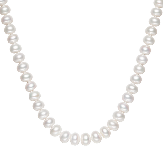 Saturday Fu S925 silver pearl necklace birthday gift for mother, flat round 8.3-9.3mm 45cm
