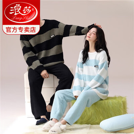 LangSha Couple Pajamas Women's Autumn and Winter Coral Velvet 2025 New Warm Men's Half Velvet Home Clothes 7880 M Women's Suitable for 80-100 Jin Jin equals 0.5 kg