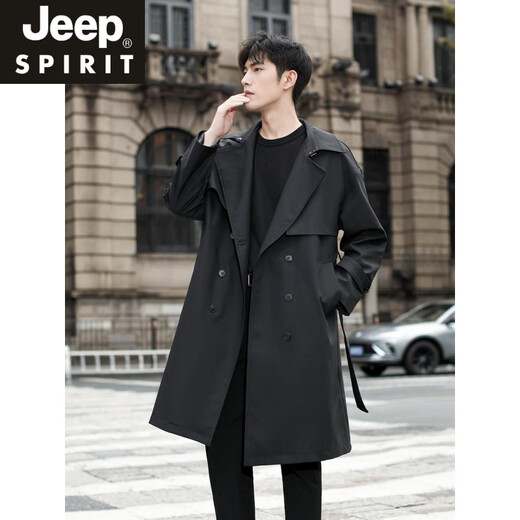 JEEP SPIRIT high-end windbreaker men's medium-length coat 2025 new spring and autumn youth black casual cloak men's coat black M
