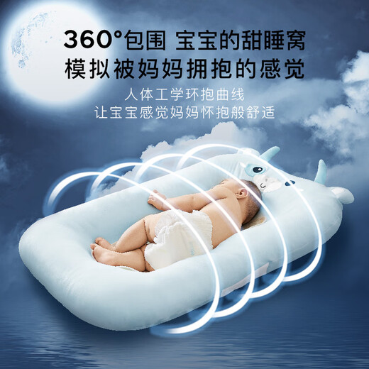 Budou mother crib bed-in-bed newborn anti-jump baby sleeping artifact bionic uterus portable anti-pressure soothing bed Rabir Xiaohu (Class A pure cotton removable and washable) suitable for 0-3 months