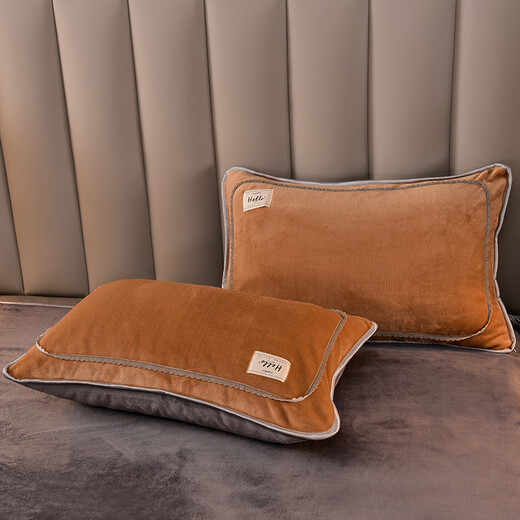 Yalu double-sided milk velvet four-piece winter thickened and velvet household flannel gold mink velvet quilt cover coral baby velvet bed sheet camel + dark gray double-sided milk velvet soft and warm bed skirt style 2.0 meters four-piece set (quilt cover 220*240cm)