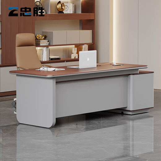 Zhongsheng Office Furniture Light Luxury High-end Boss Desk Office Simple Modern Manager Desk E0 Class Environmentally Friendly Boss Desk and Chair 2.2 Meter Table Type B - No Light + 2.4 Meter File Cabinet