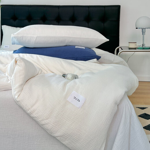 Belles Mercury Home Textiles produces Class A baby-grade cotton double-layer gauze four-piece set of pure cotton naked sleeping sheets three-layer gauze day green 1.5-1.8 meters bed quilt cover 200*230cm, sheet 2