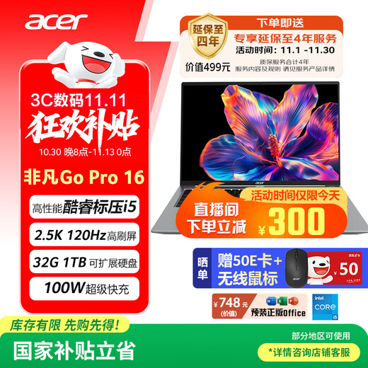 宏碁（acer）非凡Go Pro 国家补贴 16英寸轻薄本2.5K屏120Hz 学生办公笔记本电脑 (13代i5-13500H 32G 1T)灰