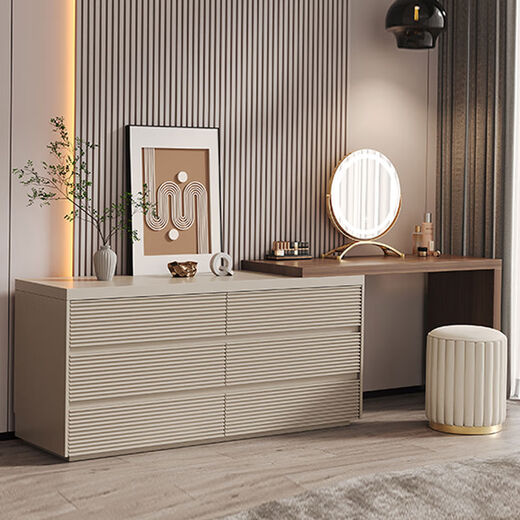Mijia new Italian style minimalist bedroom dressing table TV cabinet integrated dressing table combination bedside storage cabinet Glory Gray 140 Drawer Cabinet + Walnut 120 Dressing Table without Stool Mirror Door Installation Wooden