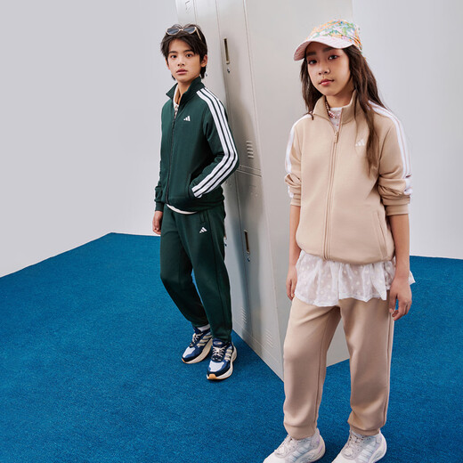 Adidas men's and women's casual and comfortable long-sleeved suit for children's autumn new Adidas official light sports dark green/white 176