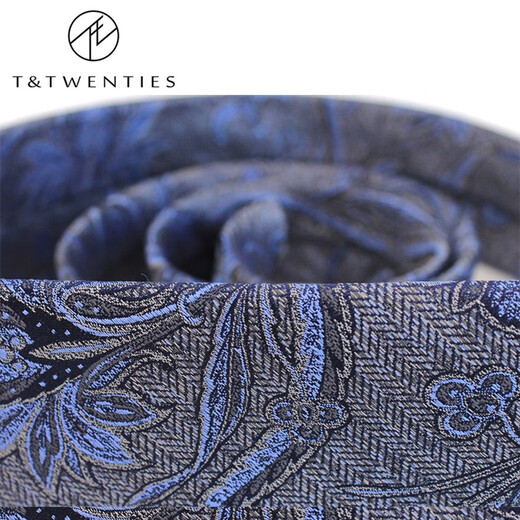 T&Twenties风飞花.美式复古男士商务真丝领带男结婚新郎男式正装手打套装灰 【真丝领带】AS6063 风飞花