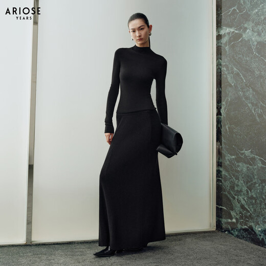 Ainos Estee Shopping Mall Same Style 2025 Winter New Commuting All-Sheep Wool Mid-Length High Waist Skirt 40933594 Black M