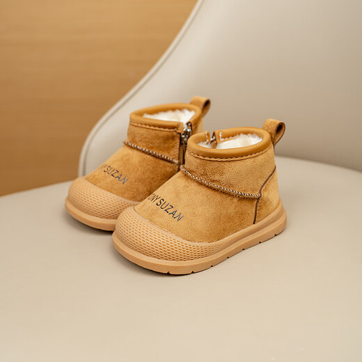 Ginoble baby snow boots winter new velvet thickened cotton shoes for boys and toddlers toddler shoes girls short boots non-slip large cotton camel 19 inner length 13cm suitable for feet 12cm-12.5cm