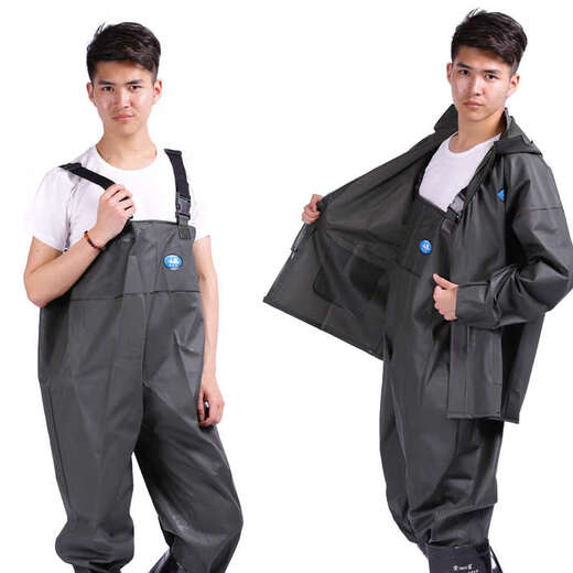 Yu Senyi Jiang Taigong thickened raincoat top pants car wash pants waterproof fishing pants overalls overalls overalls suit outer knitted fabric inner layer military green top cuffs with elasticated cuffs M 0 pieces