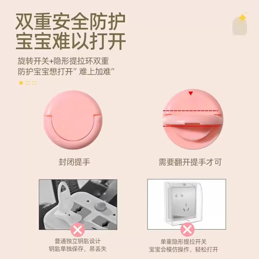 Shantou Lincun Socket Protective Cover Children's Anti-Electric Shock Baby Plug Hole Protective Cover Switch Plate Jack Power Supply Safety Plug Handle Model-Pink