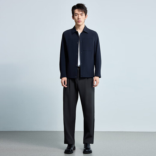 LiLang Light Fashion Men's Youth Commuting Windbreaker Men's Hidden Button Elastic Anti-Wrinkle Easy-Care Commuting Work Jacket Black (1Y) M (165)