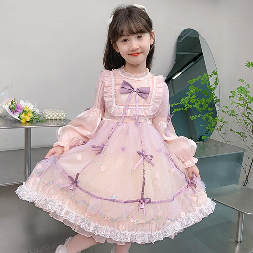 Pamino Girls Lolita Princess Dress Winter Clothes Children Lolita Birthday Dress Little Girl Skirt Pink 120