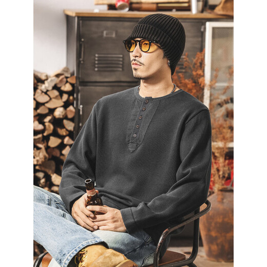 Cardinal Warm Autumn American retro old money Henry collar sweater men's spring and autumn new sweater top loose lazy style wool blue gray S _Suitable for 90-110Jin Jin equals 0.5 kg