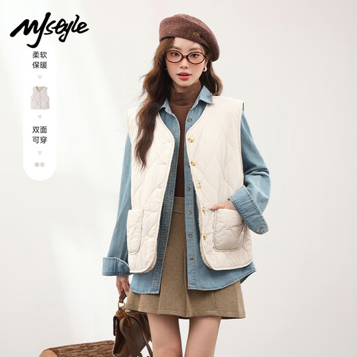MJ STYLE Round Neck Reversible Vest Women's 2025 Winter Wear Polar Fleece Thickened Warm Student Reversible Vest Cotton Jacket