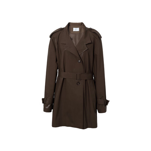 Eveli (eifini) Jiang Xin endorses Eveli stand-up collar design double-breasted imitation leather mid-length glossy windbreaker 2025 autumn new style coffee mid-length S