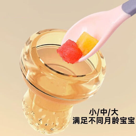 CLCEY baby bite bag, child's fruit juice artifact, baby food supplement tool, food grade teether, teething stick, pacifier, free size bite bag + storage box + mud scraper + anti-drop chain, 1 pack, food grade silicone color, nano silver