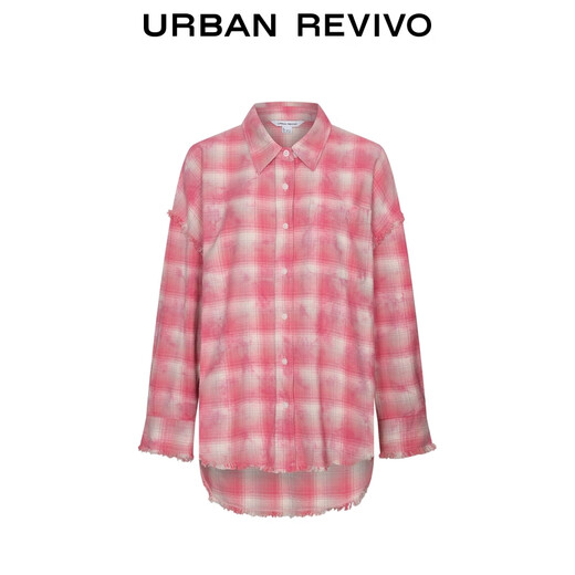 UR2025 new winter women's fashion trendy contrasting plaid raw edge cardigan shirt UYV250066