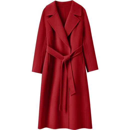 Shandubila New Year Red Long 100% Wool Coat Women's Winter Women's Waist Slimming Double-sided Woolen Commuting Coat