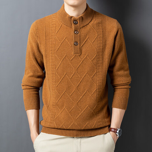 OLJ high-end luxury brand sweater for men 2025 new autumn and winter pure wool half turtleneck knitted men's long-sleeved wool rice camel (high-end gift box) 2XL 125