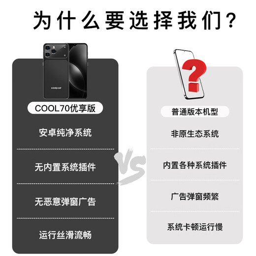 Coolpad COOL 70 brand new ultra-thin eight-core premium smart phone with no malicious deductions for students cheap big screen 100 yuan long battery life full network dual card dual standby 64G black titanium