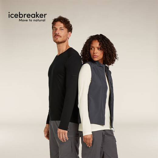 Icebreaker Shan Yichun's same style 100% Merino wool men's and women's 200Oasis outdoor mountaineering and running functional underwear pure black-top-boys M