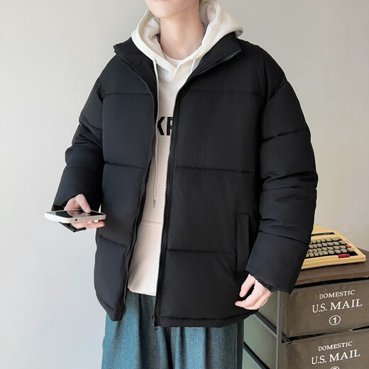 Down Cotton Jacket Men's Trendy Lightweight Cotton Jacket 2025 New Thick Large Size Warm Black Bakery Jacket Apricot 5XL