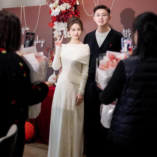 Vnxifm2025 new registration and certificate engagement dress one-shoulder sweater skirt elegant and decent two-piece set top-skirt L