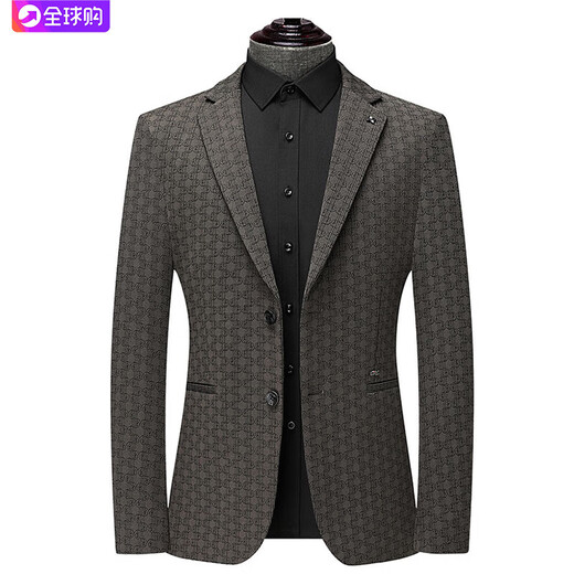 BOSS trendy jacquard casual blazer men's autumn and winter high-end brand men's slim single-piece suit top coffee color M 170