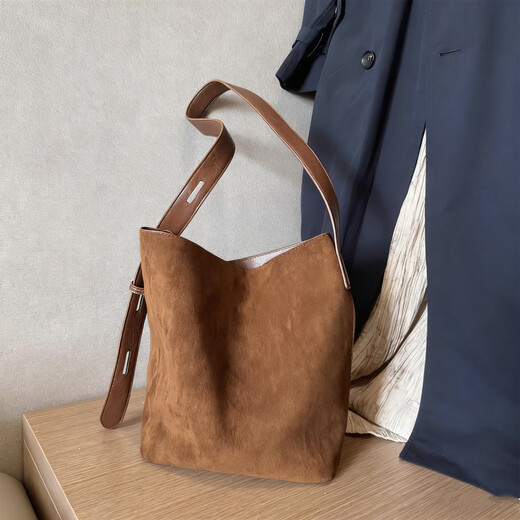 Jin Jin est égal à 0,5 kg Muhan niche ins imitation daim rétro marron imprimé léopard sac seau automne et hiver polyvalent sac fourre-tout à bandoulière à une épaule sac seau en daim marron