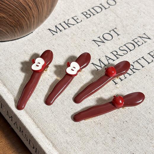 Cute little apple bangs hairpin, broken hairpin, ankora red, high-looking side clip, hair accessory, 1 apple + 1 half apple