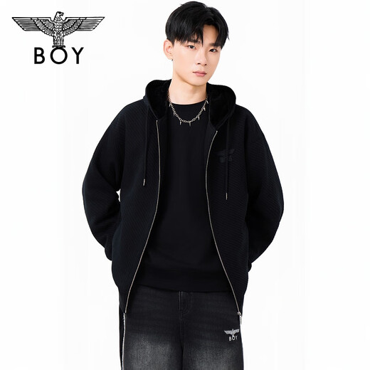 BOY LONDON Cardigan Sweatshirt for Men and Women Couples Spring and Autumn Texture Casual Sports Hooded Jacket N06024 Black S
