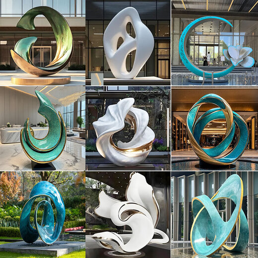 Hui Yilin stainless steel special-shaped ring sculpture custom abstract metal outdoor landscape garden water feature moon luminous ornament red