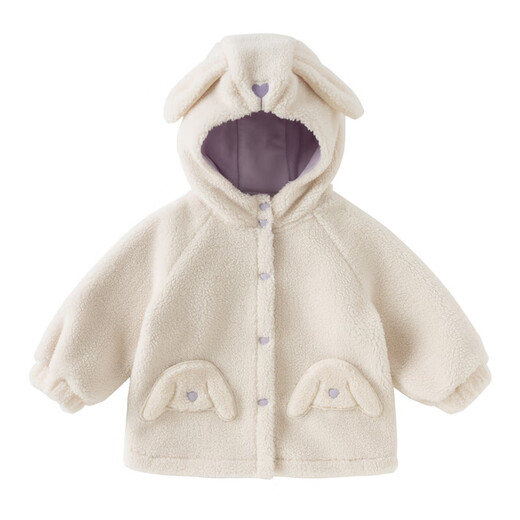 戴维贝拉秋冬女童毛绒外套宝宝连帽外衣儿童上衣童装