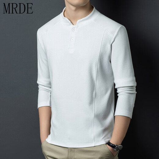 MR.DE Xialuo light luxury brand men's clothing 2025 autumn and winter double-sided German velvet bottoming shirt men's Henry collar versatile long-sleeved sweatshirt gray M 165 suitable for 90-115 Jin Jin equals 0.5 kg