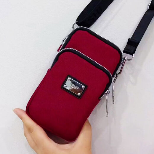 Jipindi Autumn and Winter Mobile Phone Small Bag Arm Bag 2024 Men and Women Mini Vertical Oxford Cloth Bag Three-layer Crossbody Lightweight Sports Bag Burgundy
