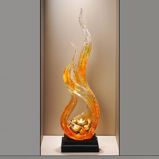 ZOCI entrance hall ornaments vertical high slender Zen style wind and water rise abstract art atmosphere home living room niche sculpture thin wind and water rise ornaments (Q4025 orange-yellow-treasure)